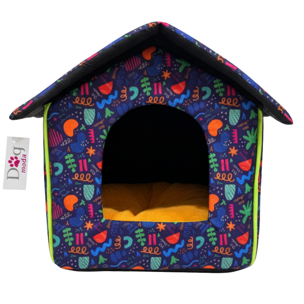 Colorful pet house with a pattern on a white background