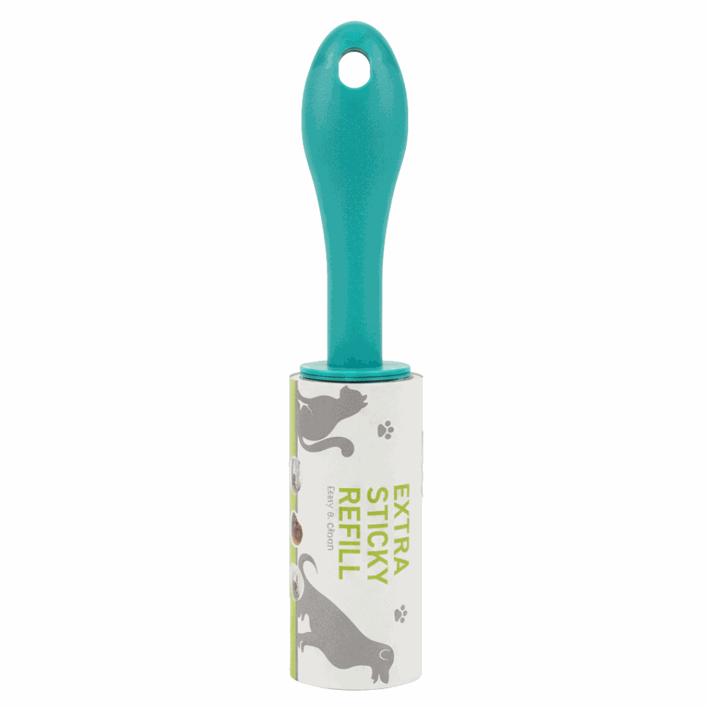 Extra Sticky Refill with teal handle and white and gray design