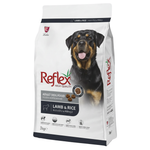 Dog food package with a Rottweiler on the label, featuring Reflex branding.