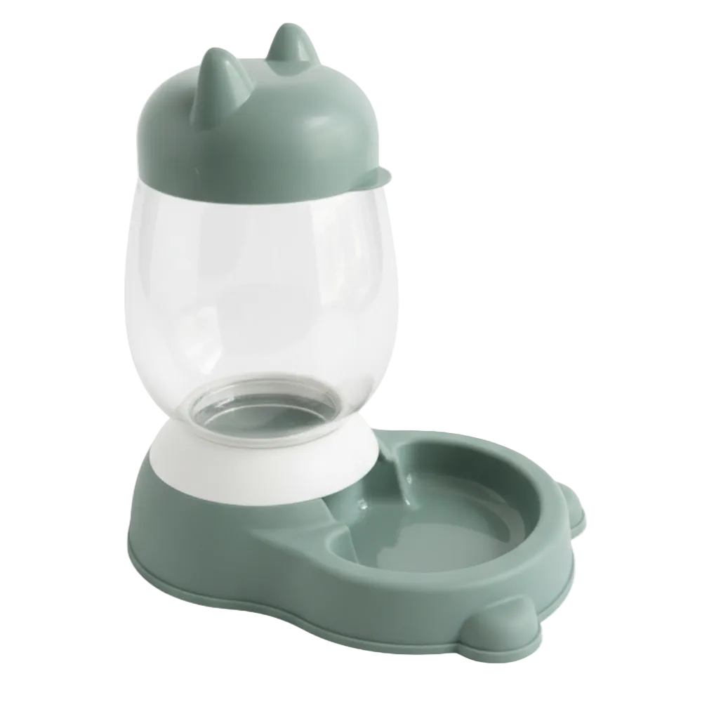 Green pet water bottle and bowl set on a white background