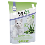 Sanicat cat litter packaging with a white cat on a green and white background