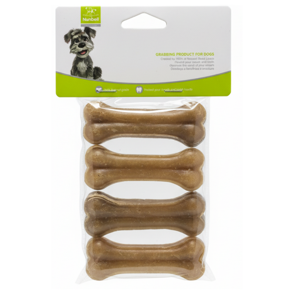 Packaged dog chew toys with a visible brand label on a white background