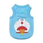 Blue sleeveless shirt with a cartoon character on a white background