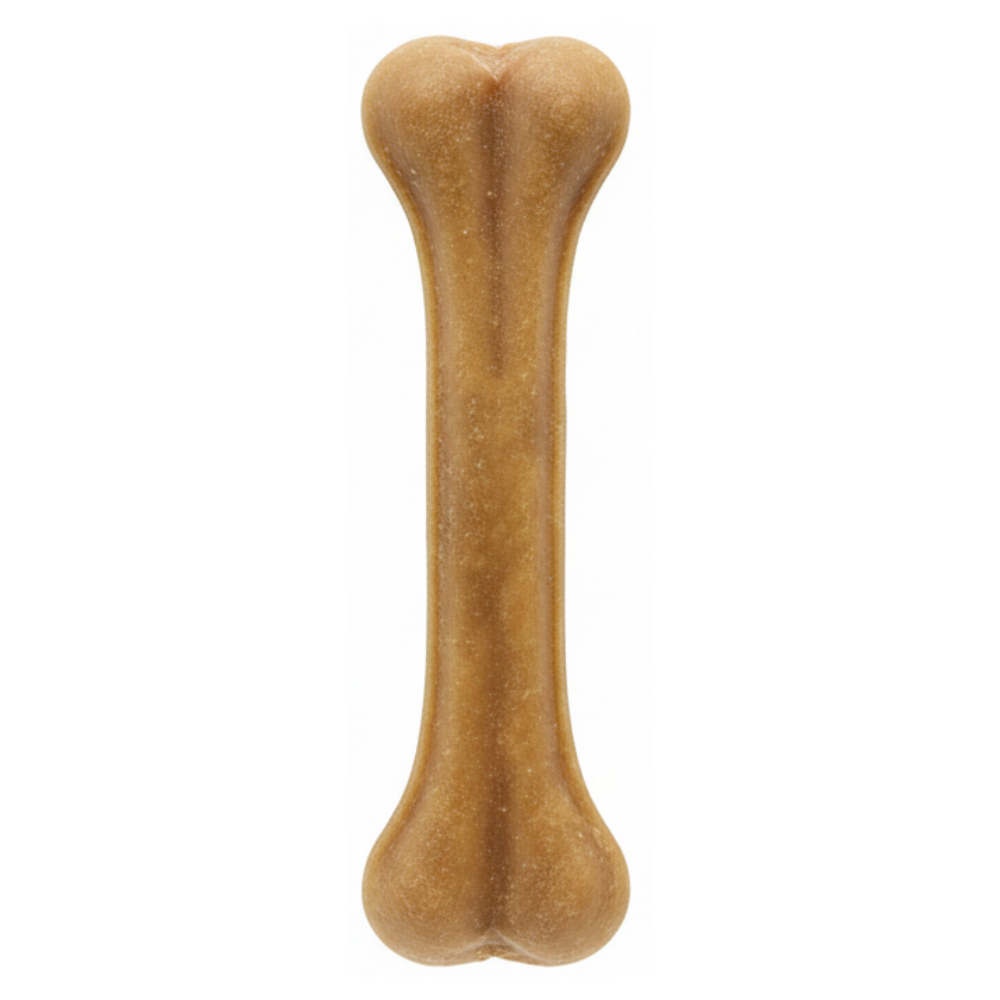 Dog bone-shaped chew toy on a white background