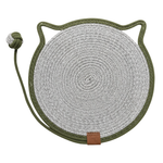 Round woven mat with cat ears and a string on a white background
