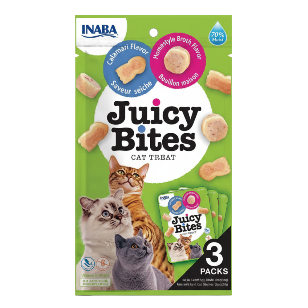 Juicy Bites Calamari and Homestyle Broth Flavors For Cat 3 Packs.