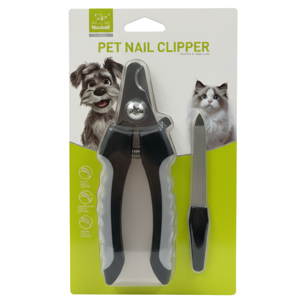 Pet nail clipper with packaging featuring images of a dog and a cat, and Humbell branding.