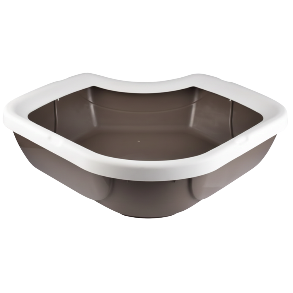 Hexagonal pet litter box with white rim on a white background