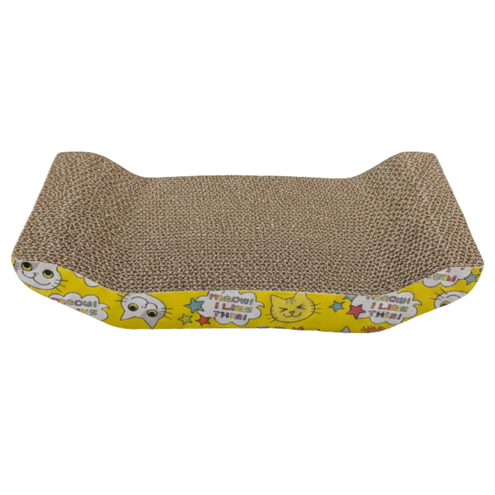 Cat scratcher with cartoon design on a white background
