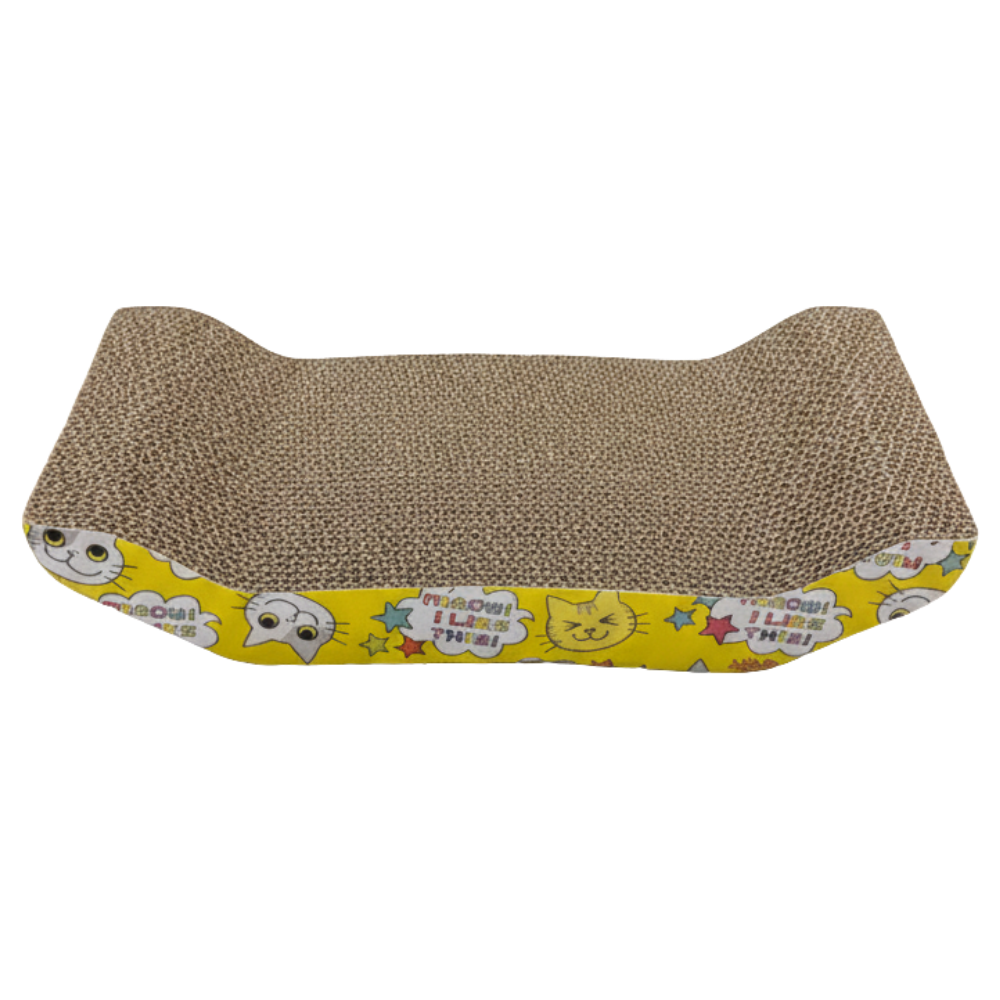 Cat scratcher with cartoon design on a white background