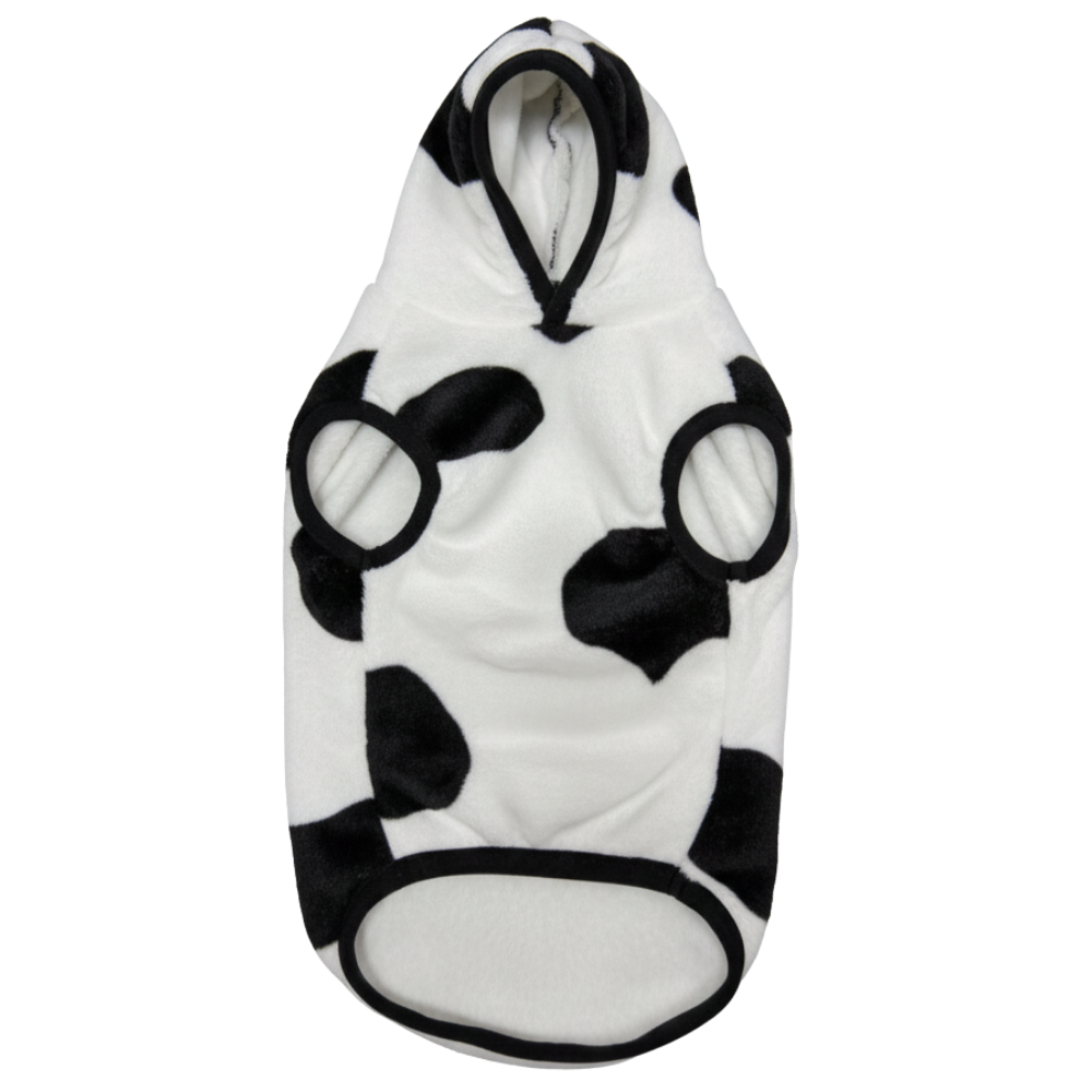 Cow print pet coat on a white background