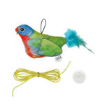 Colorful bird-shaped toy with a string and suction cup on a white background
