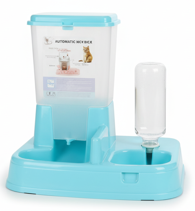 Automatic feeding and drinking fountain.