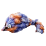 Multicolored plush toy resembling a creature on a white background