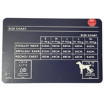 Size chart for pet clothing on a dark background
