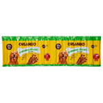 Packaging of Orlando Chewing Sticks for dogs with images of dogs and treats on a yellow background.