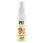 Pet cologne bottle labeled 'iPet' with cartoon characters on a white background