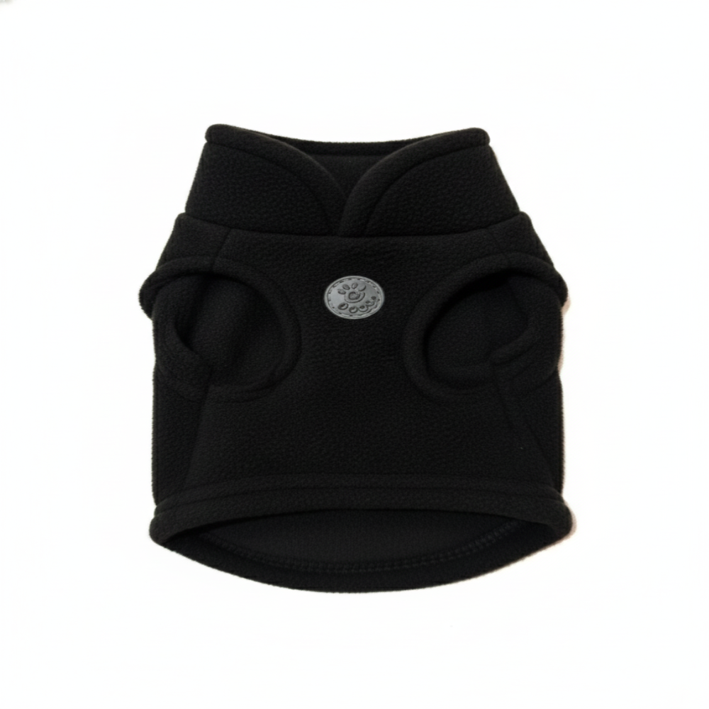 Black pet sweater with a brand logo on a white background