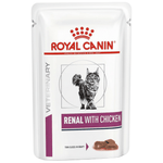 Royal Canin Veterinary Renal with Chicken cat food pouch on a white background