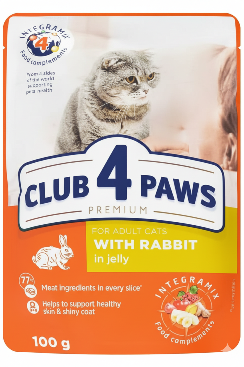 Club4Paws Pouch For Adult cats Rabbit 100 gr.