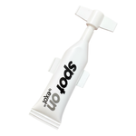 White tube with black text on a white background