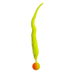 Long, thin, yellow object with a spherical orange end on a white background