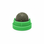 Green plastic container with a textured ball inside on a white background