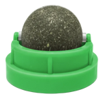 Green plastic container with a textured ball inside on a white background