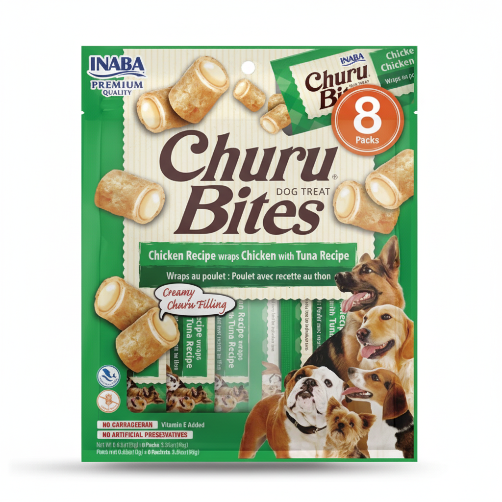 Churu Bites Chicken Recipe wraps Chicken with Tuna Recipe For Dogs 8 Packs.