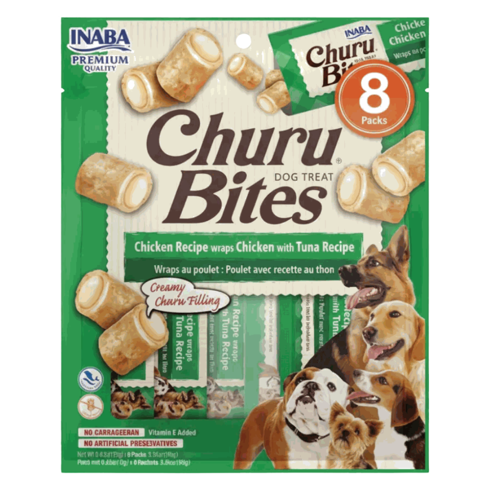 Churu Bites Chicken Recipe wraps Chicken with Tuna Recipe For Dogs 8 Packs.