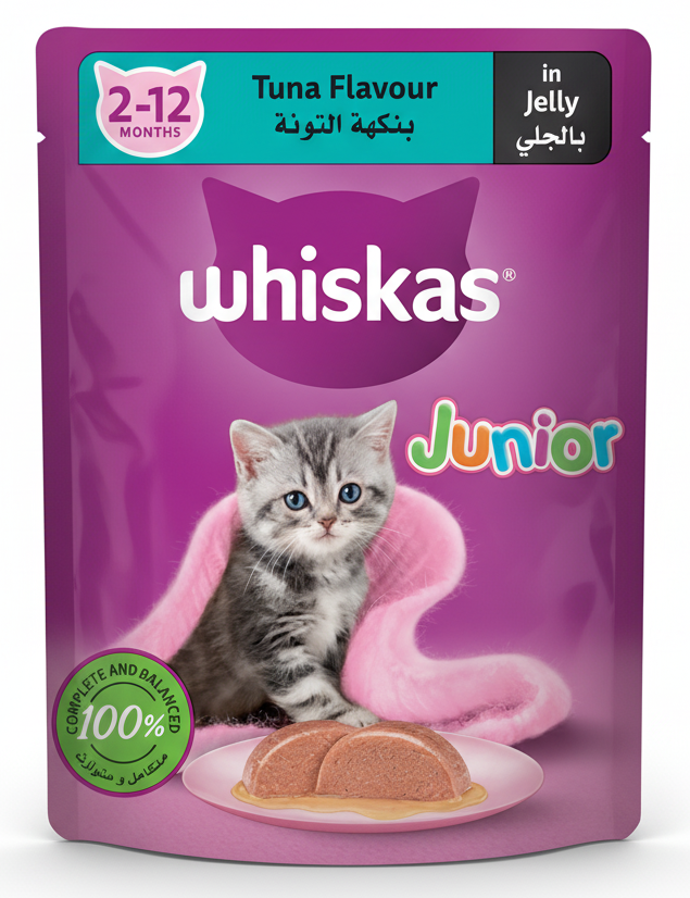 Whiskas Cat Food With Junior 2-12 Months Tuna Flavour in Jelly 80GR.