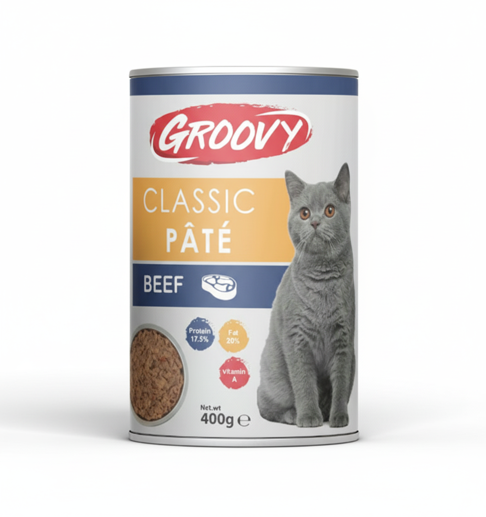 Groovy Wet Food For Cats Classic pate beef 400g.