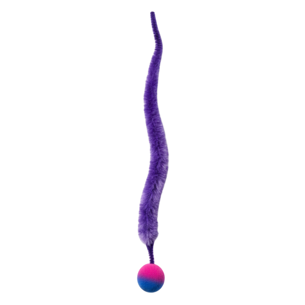 Purple cat toy with a ball on a white background