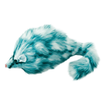 Blue and white plush toy resembling a raccoon on a white background