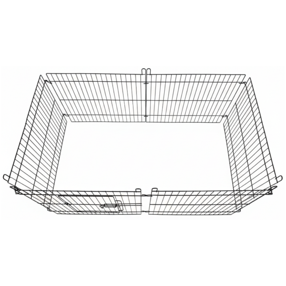 Black wire mesh enclosure on a white background