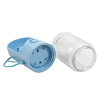 Blue and clear plastic containers on a white background