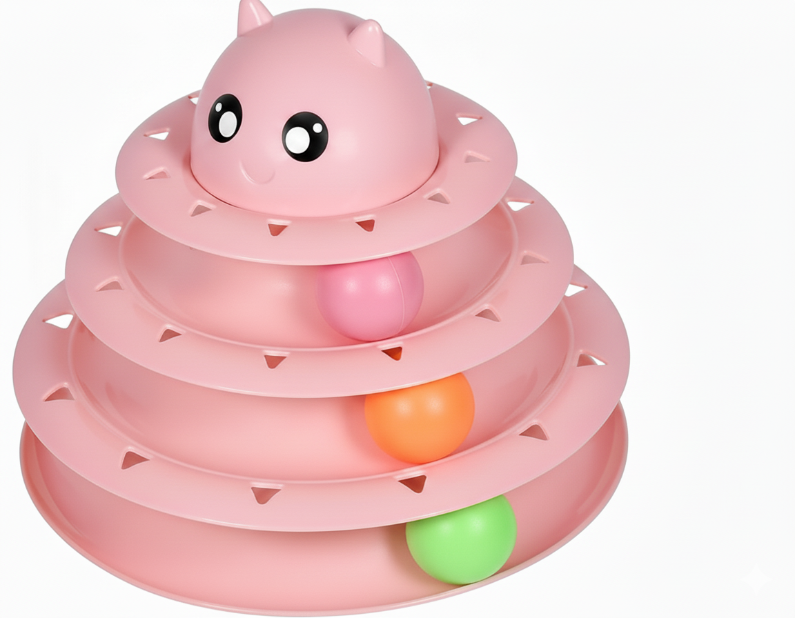 Cat Toy Roller 3-Level Turntable Cat Toy Balls With Three Colorful Balls Yellow and Blue