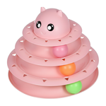 Pink toy with a cat-shaped top and colorful balls on a white background