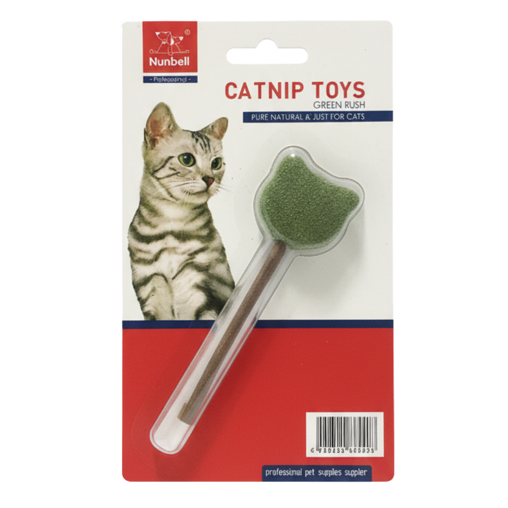 Catnip toy packaging with a cat on the label