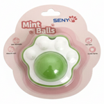 Green mint ball in a pink packaging with 'SENY' branding on a white background
