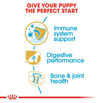 Advertisement for pet food with immune system support, digestive performance, and bone & joint health benefits on a white background.