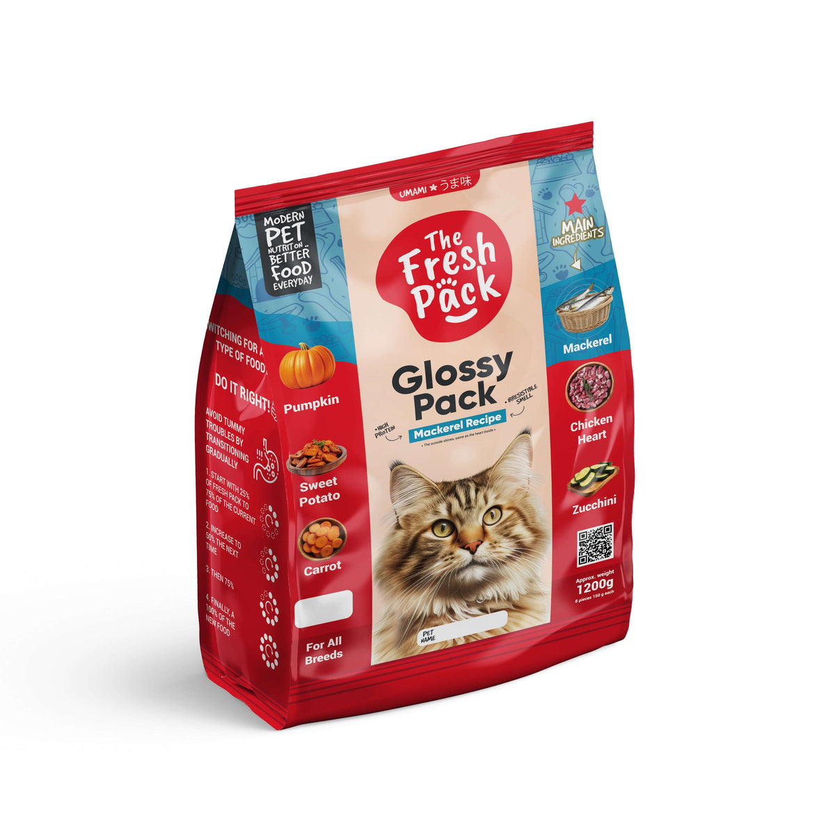 The Fresh Pack Glossy UMAMI Pack for cats - With Mackerel Fish.