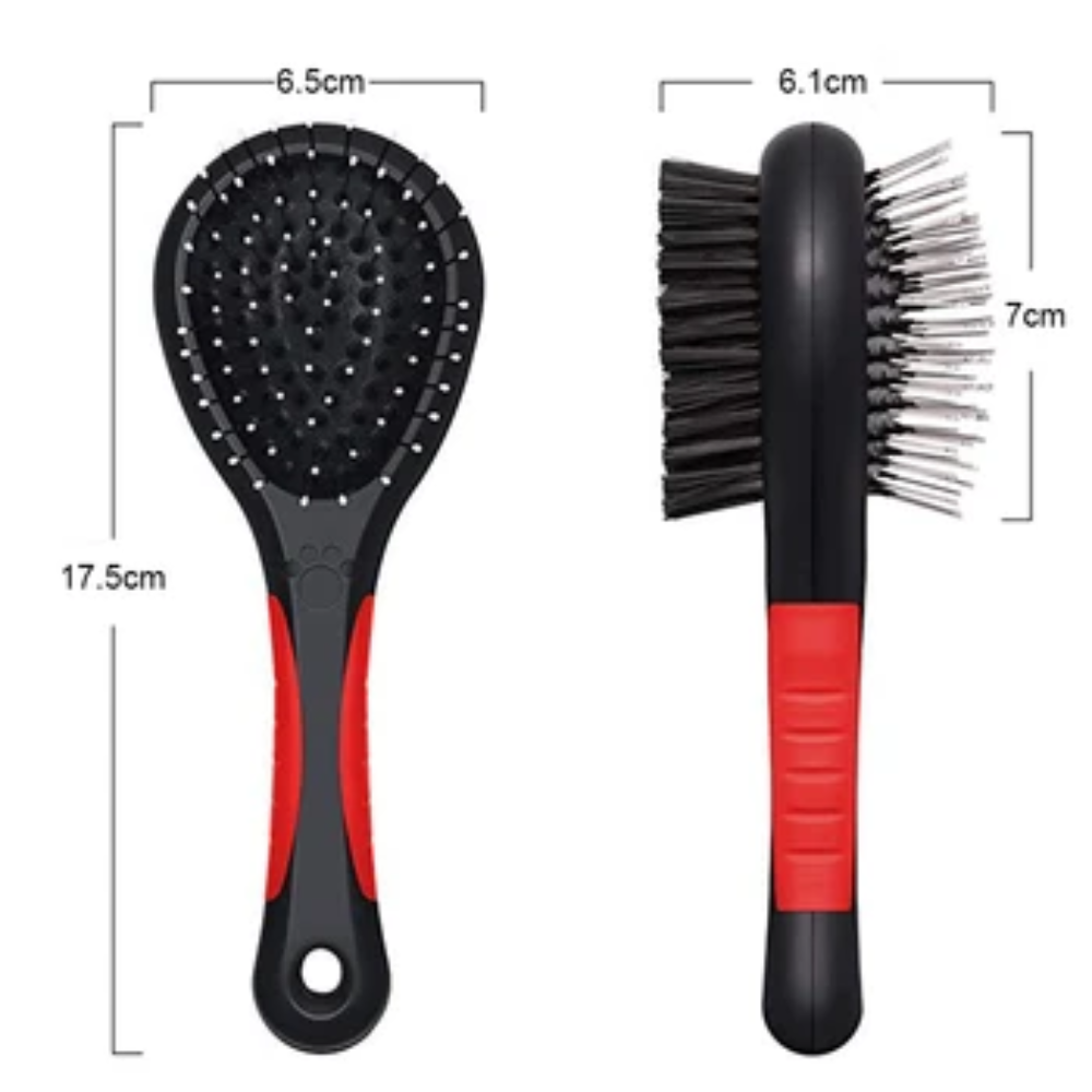 Two grooming brushes with measurements on a white background