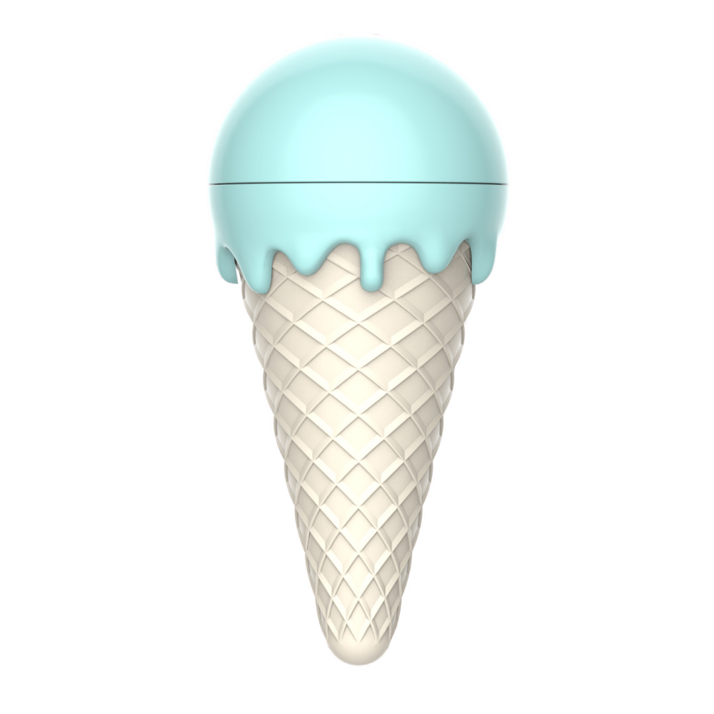Ice cream cone-shaped container with light blue top on a white background