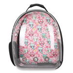 Pink backpack with owl pattern on a white background