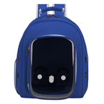 Blue backpack with a cartoon face design on a white background
