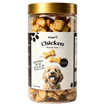 Jar of chicken biscuit treats for dogs with a visible label on a white background
