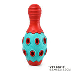 Colorful toy with red and blue design on a white background