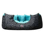 Petmoda Bone Pattern Medium Bed Black and Light Blue Plush for Dog 65*50.