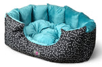 Petmoda Bone Pattern Medium Bed Black and Light Blue Plush for Dog 65*50.
